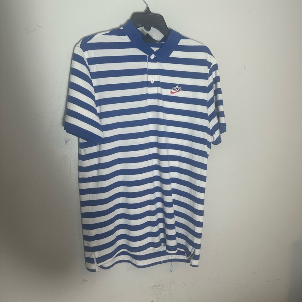 Nike Blue and White Striped Polo Shirt Classic Casual
